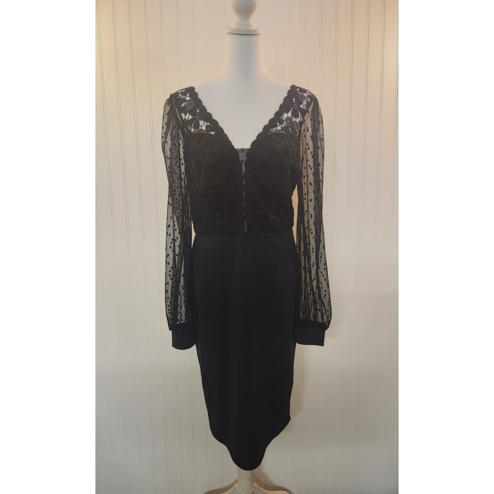 NEW Grace Karin Women's Black Lace Bodice & Sleeve Dress Size L Whimsical Goth